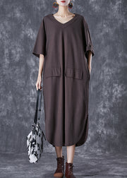 Style Chocolate Oversized Side Open Cotton Long Dress Summer