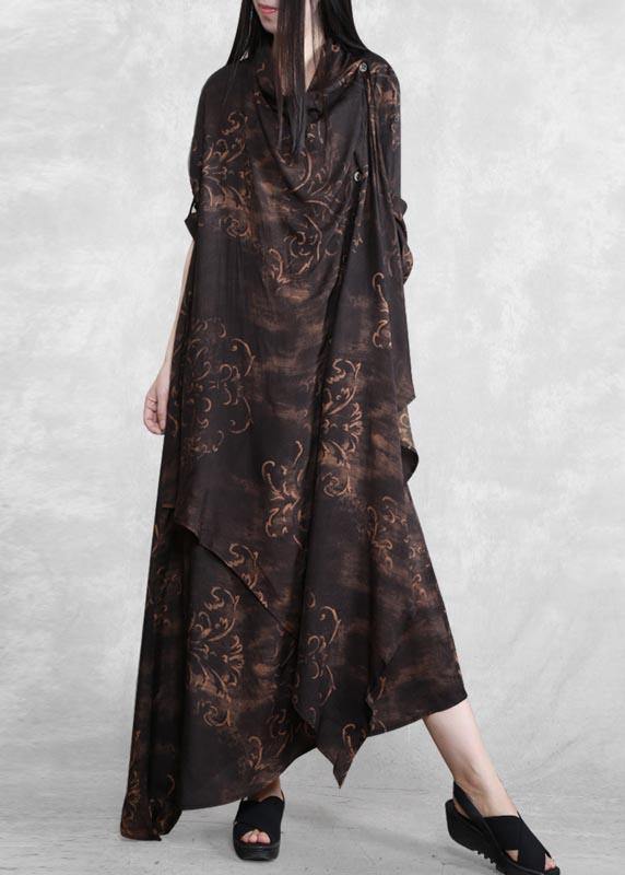 Style Chocolate Print Tunic Asymmetric Kaftan Spring Dresses - SooLinen