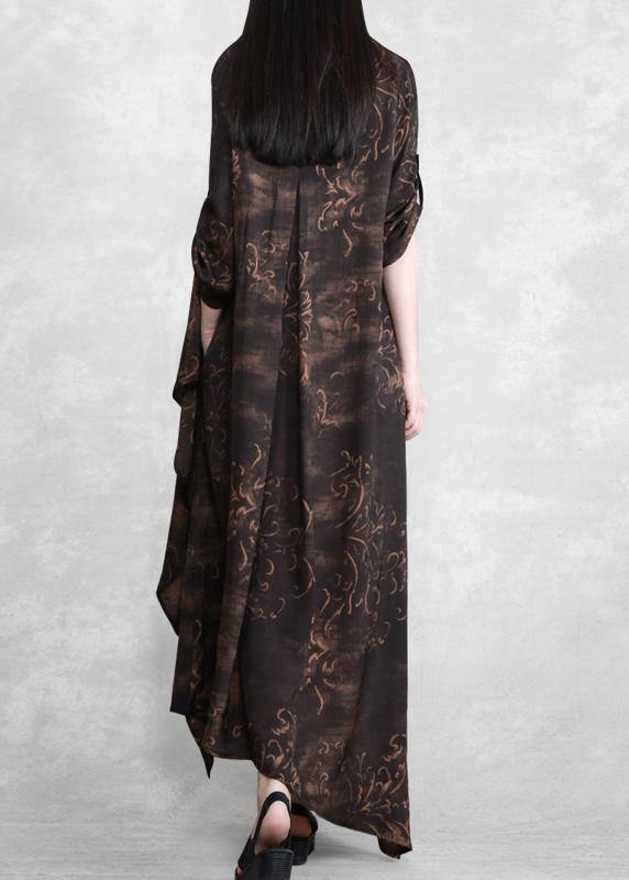 Style Chocolate Print Tunic Asymmetric Kaftan Spring Dresses - SooLinen