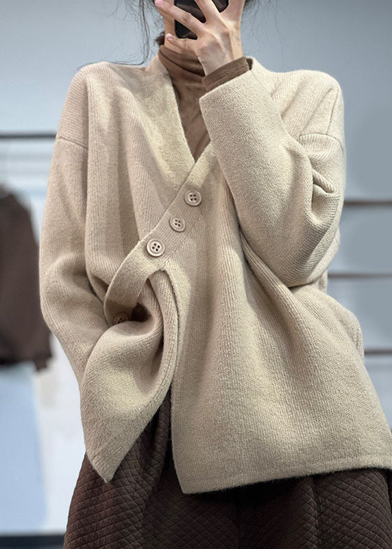 Style Chocolate Asymmetrical Thick Cashmere Knit Pullover Winter
