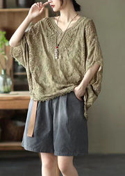Style Coffee Hollow Out Embroideried Cotton T Shirts Tops Summer