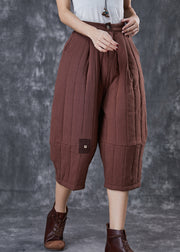 Style Coffee Oversized Patchwork Fine Cotton Filled Harem Pants Winter
