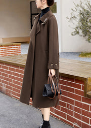 Style Coffee Pockets Patchwork Cashmere Woolen Long Coats Fall