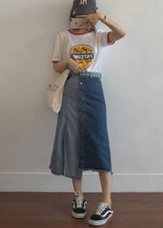 Style Colorblock Asymmetrical Patchwork Tasseled Denim Skirts Summer