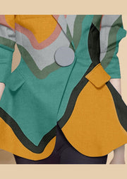 Stil Farbblock-Knopf Peter Pan-Kragen-Aufdruck Westlicher Kleidungsmantel mit langen Ärmeln