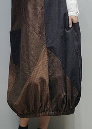 Style Colorblock pockets Patchwork Plaid Cotton Strap Dress Summer