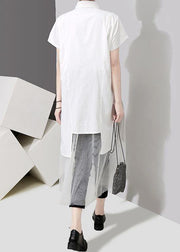 Style Cotton Long Shirts 18th Century Summer Irregular Patchwork Mesh Short Sleeve Dress - SooLinen