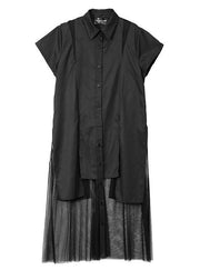 Style Cotton Long Shirts 18th Century Summer Irregular Patchwork Mesh Short Sleeve Dress - SooLinen