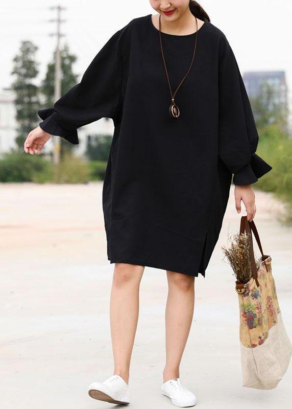 Stil Baumwollkleidung Pakistani O-Ausschnitt Mode Schlitz Schwarzes Kleid Knielang