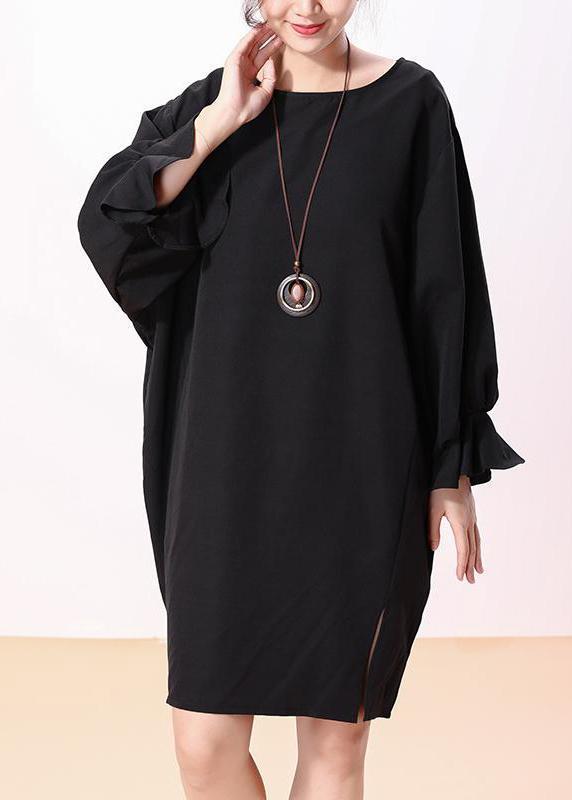 Style Cotton clothes Pakistani O-neck Fashion Slit Black Dress Knee-length