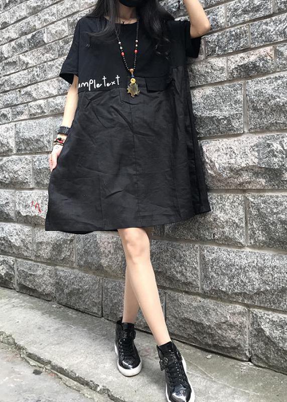Style Cotton dresses Boho Casual Spliced Print Short Sleeve Dress - SooLinen