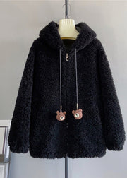 Style Cute Coffee Zippered Wool Hoodie Coat Winter
