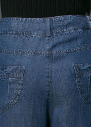 Style Denim Blue Hohe Taillentaschen Baumwolle Crop Pants Sommer