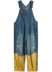 Style Denim Blue Pant Plus Size Spring Hole Jumpsuit Pants - SooLinen