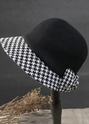 Style Elegant Caramel Plaid Bow Woolen Cloche Hat