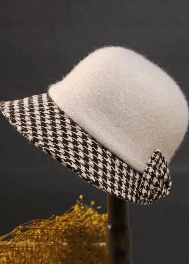 Style Elegant Caramel Plaid Bow Woolen Cloche Hat