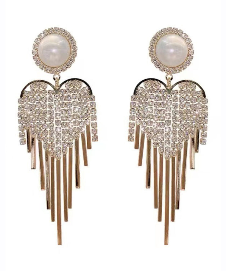 Style Gold Copper Overgild Zircon Pearl Tassel Drop Earrings