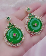 Style Gold Green Agate Zircon Circular Pendant Necklace
