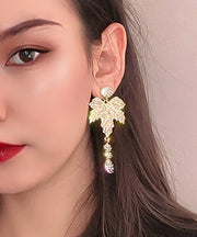 Style Gold Sterling Silver Zircon Maple Leaf Drop Earrings