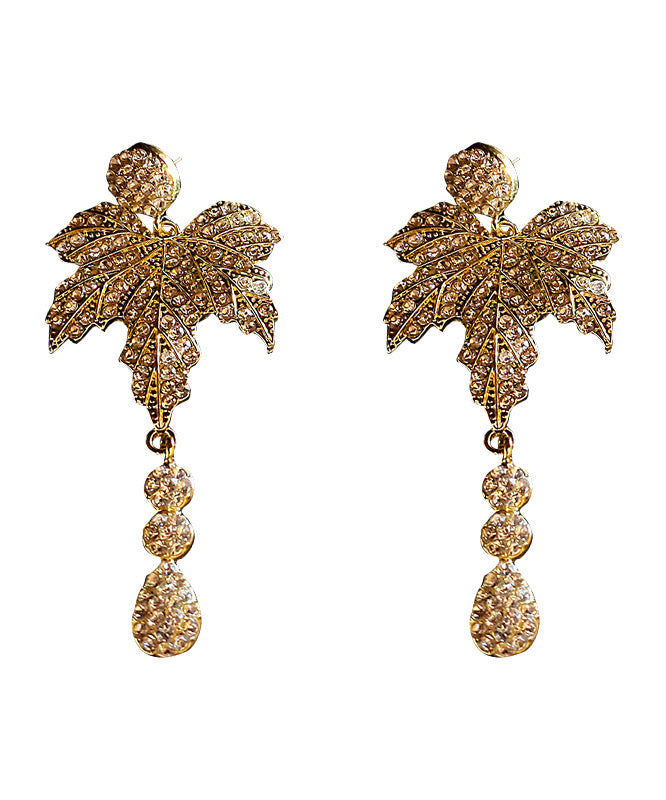 Style Gold Sterling Silver Zircon Maple Leaf Drop Earrings
