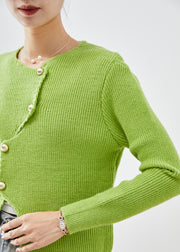 Style Grass Green Asymmetrical Button Down Knit Cardigan Fall