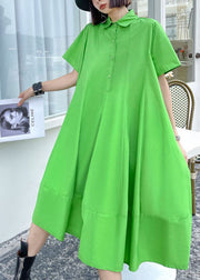 Style Grüne Knopf-Patchwork-Herbst-Kurzarmkleider