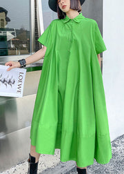 Style Grüne Knopf-Patchwork-Herbst-Kurzarmkleider