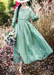Style Green Cinched Patchwork Lace Long Summer Cotton Dress - SooLinen