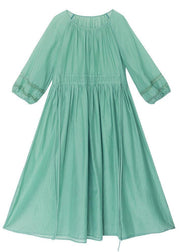 Style Green Cinched Patchwork Lace Long Summer Cotton Dress - SooLinen