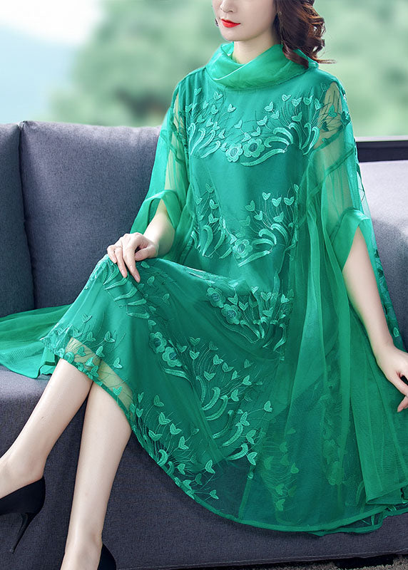 Style Green Embroidered Tulle Vacation Dresses Spring
