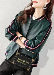 Style Green Faux Leather Coat Outwear Winter