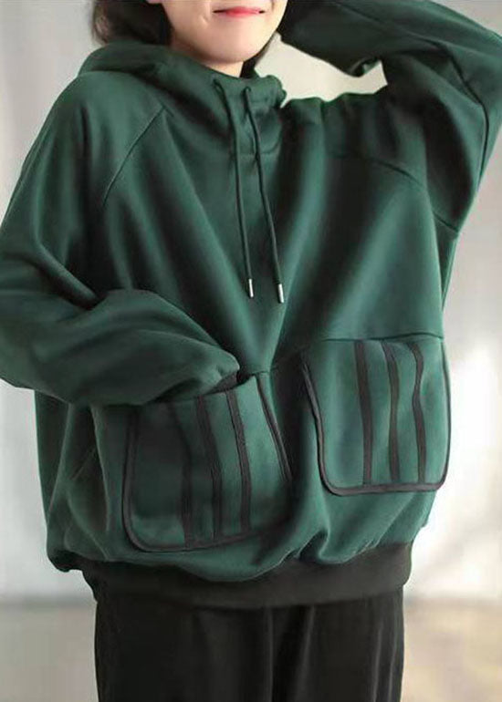 Style Green Hooded Cotton Sweatshirt Street wear Winter