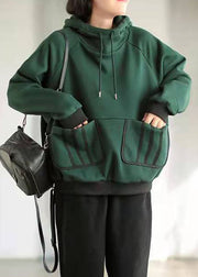 Stil Grünes Baumwoll-Sweatshirt mit Kapuze Streetwear Winter