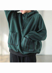 Stil Grünes Baumwoll-Sweatshirt mit Kapuze Streetwear Winter