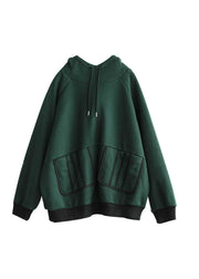 Style Green Hooded Cotton Sweatshirt Street wear Winter