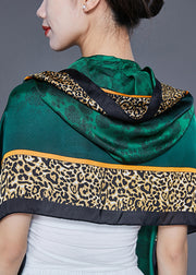 Style Green Hooded Leopard Print Silk Shawl