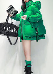Style Green Hooded Zippered Patchwork Duck Down Jackets Winter
