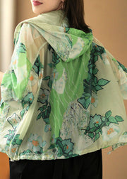 Stil Grün Kapuze Taschen mit Reißverschluss Kordelzug Druck UPF 50+ Mantel Jacken Sommer
