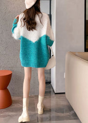 Style Green Loose tasseled Patchwork Fall Sweater
