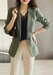 Style Green Notched Button Patchwork Spandex Coat Fall