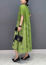 Style Green O-Neck Patchwork Floral Cotton Long Dress Summer