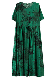 Style Green O-Neck Patchwork Maxi Dress Short Sleeve
