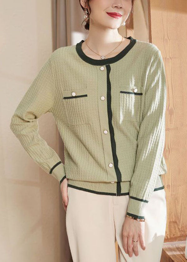 Style Green O-Neck Thick Patchwork Knit Sweater Long Sleeve