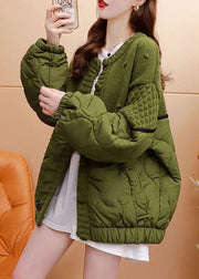 Style Green Oversized Cotton Filled Patchwork Knit Cardigan Winter