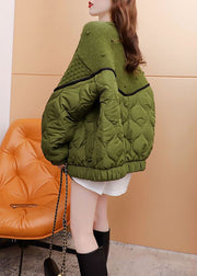Style Green Oversized Cotton Filled Patchwork Knit Cardigan Winter