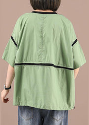 Style Green Patchwork Pockets Cotton Top Summer - SooLinen
