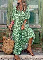 Style Green Print Patchwork Extra großer Saum Party Langes Kleid mit halben Ärmeln
