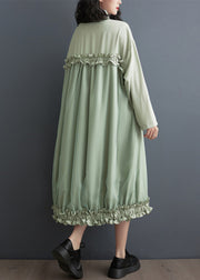 Style Green Ruffled Tulle Patchwork Blouses Long Dresses Fall