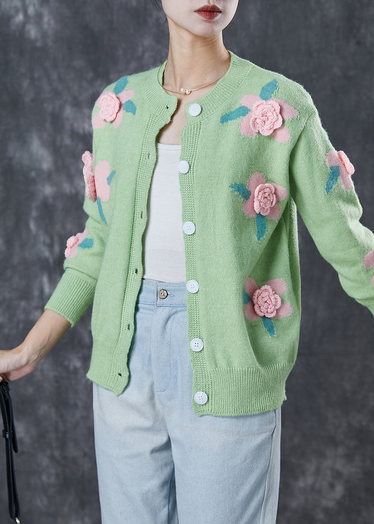 Style Green Stereoscopic Floral Cozy Knit Cardigan Spring