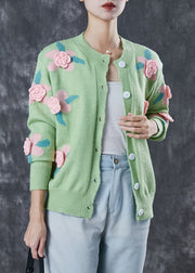 Style Green Stereoscopic Floral Cozy Knit Cardigan Spring